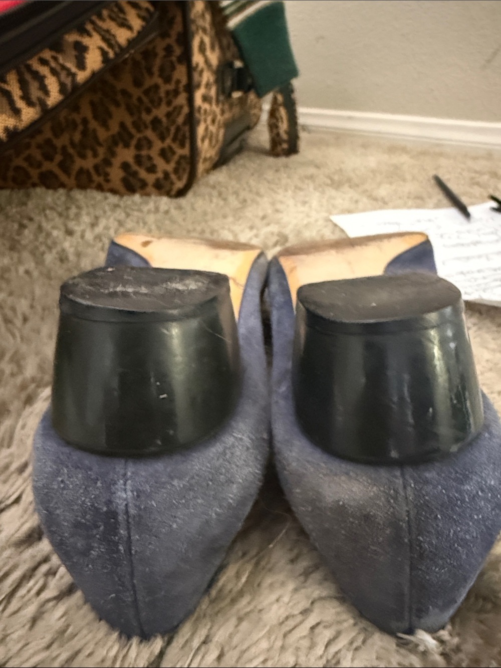 Salvatore Ferragamo Navy Suede Bow Flats with Gold Accent - Picture 13 of 14